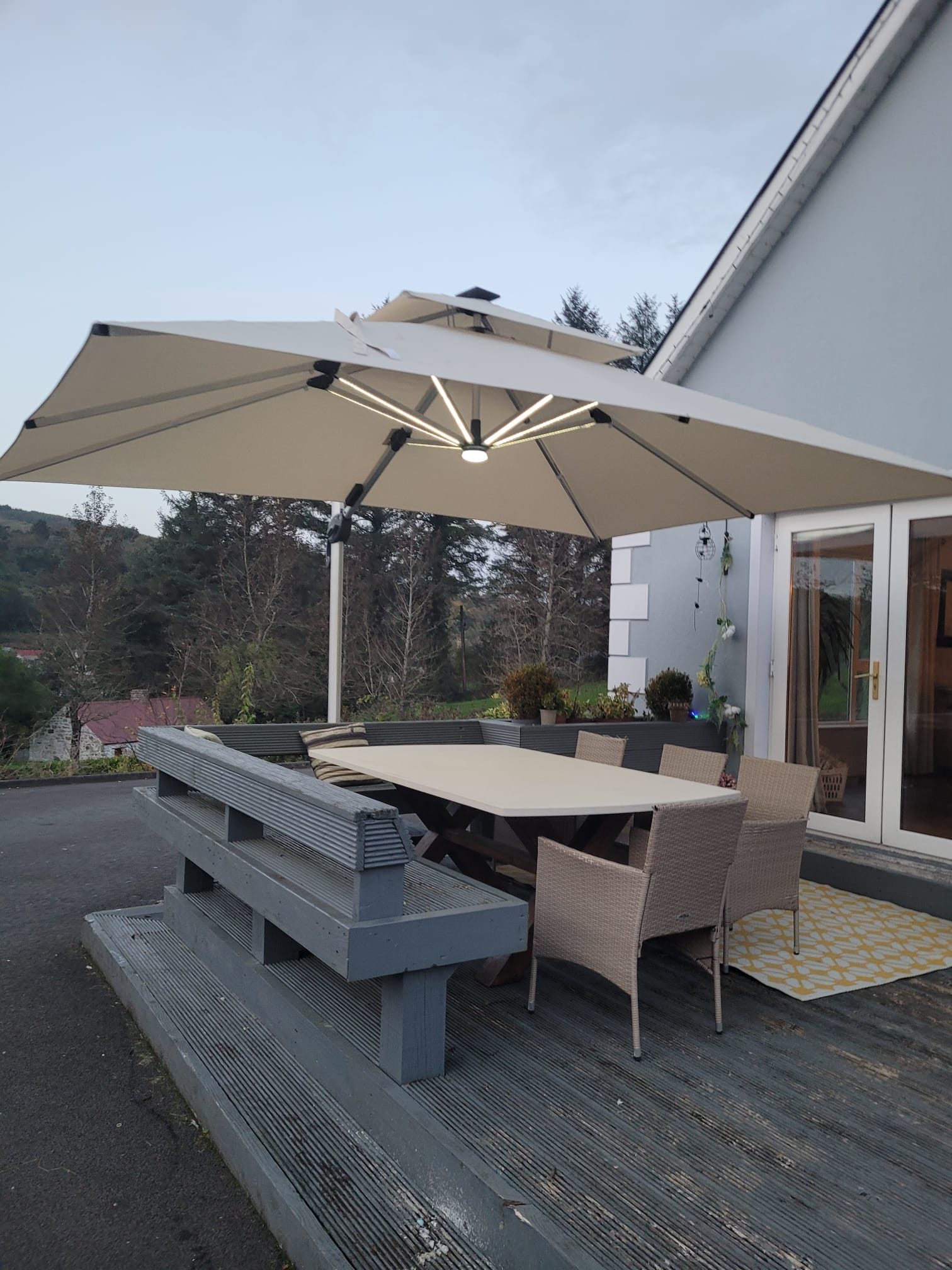 Luxury Commercial Grade Parasol Umbrella with Solar LED Lighting , 4x3, Cream