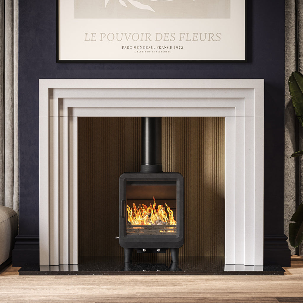Obsidian Slim Honed Polar White Fireplace