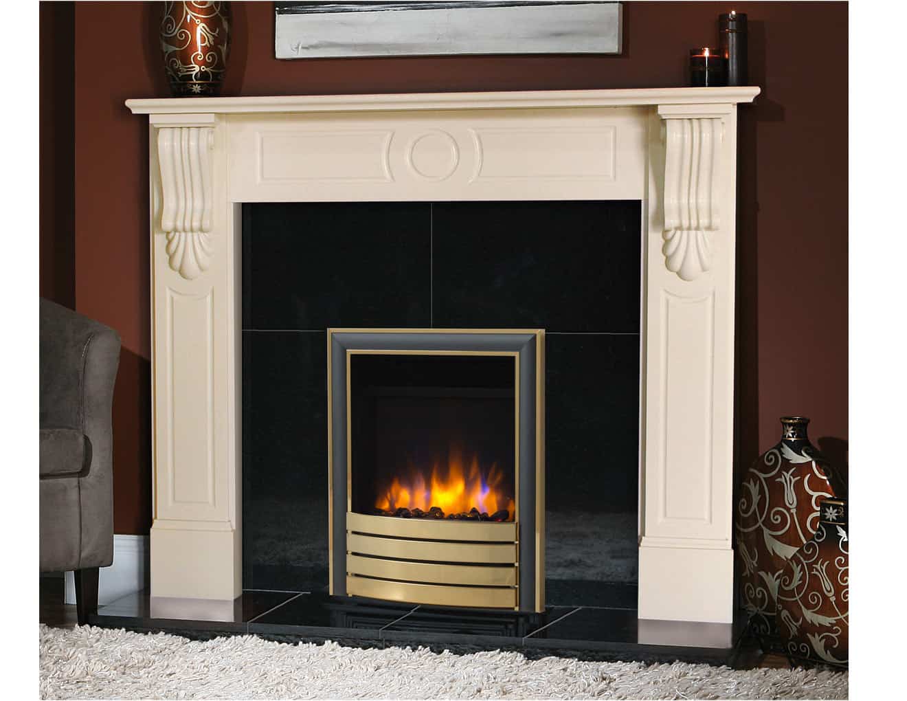 54" Victorian Corbel (Incised)  Ivory Pearl Fireplace