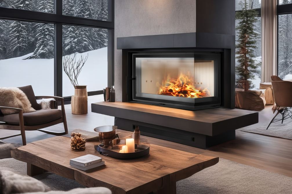 Steel fireplace FLOKI S right 8 kW Ø 160
