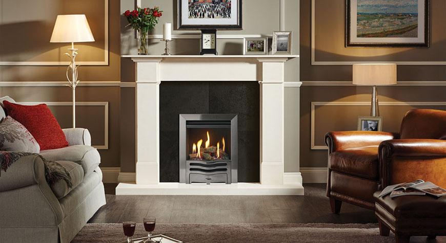 Gazco Logic HE Wave, Natural Gas Fire with Logs, Conventional Flue