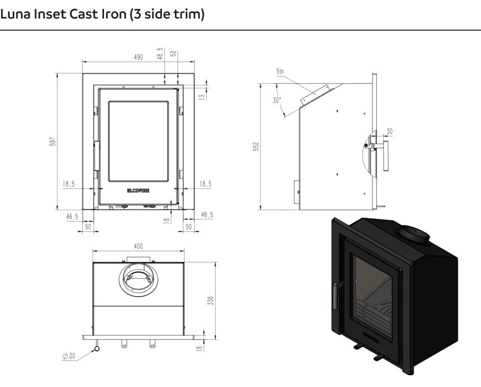 ElcoFire Luna Cast Multi Fuel Cassette Stove
