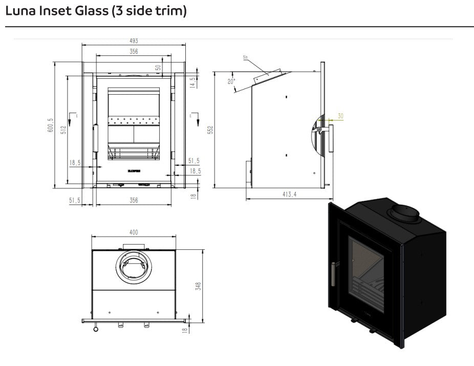 ElcoFire Luna Glass Multi Fuel Cassette Stove