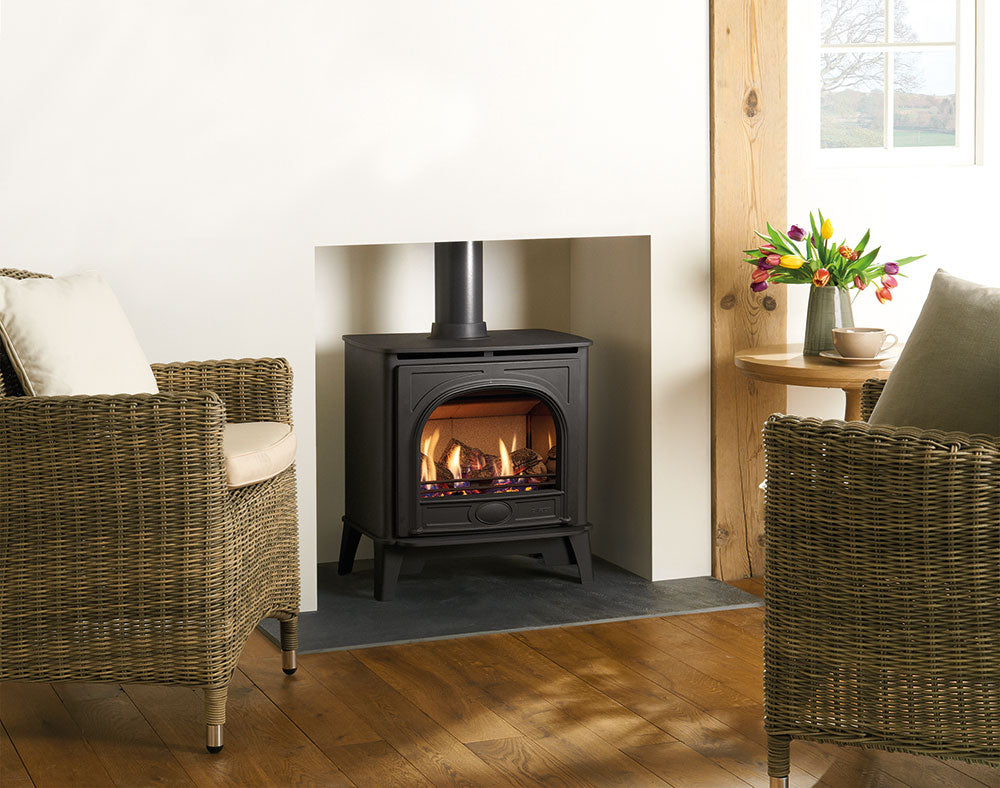 Stockton2 Medium Natural Gas with Log Fuel Effect - Black