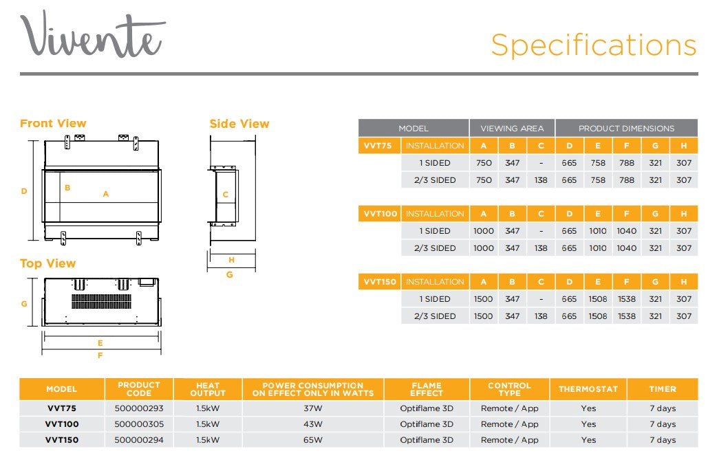 Dimplex Vivente 125 Optiflame 3D Electric fire