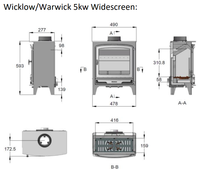 Mazona Wicklow 5kW Widescreen Eco Freestanding Stove